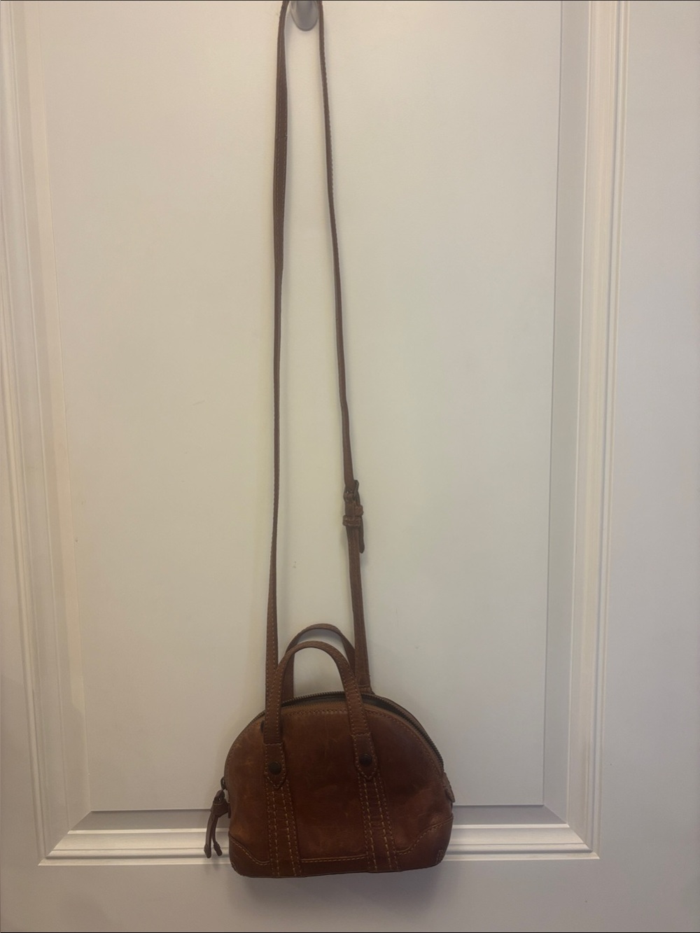 FRYE Melissa domed mini Brown Leather Crossbody Bag